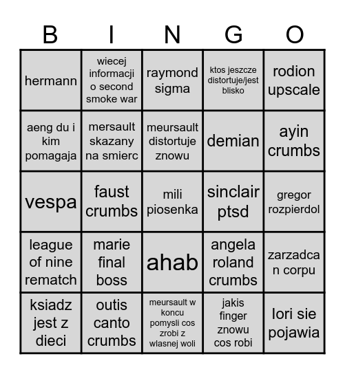 Canto 10 bingo Card