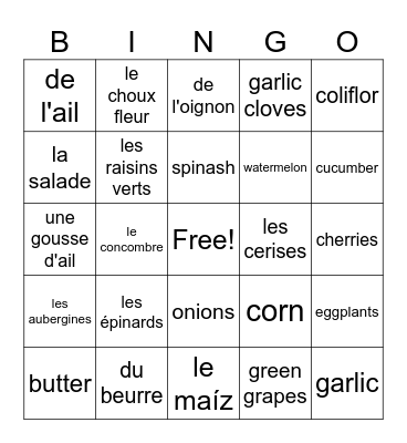 FRUITS ET LÉGUMES Bingo Card