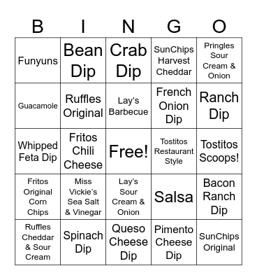 Chips & Dips Bingo Card