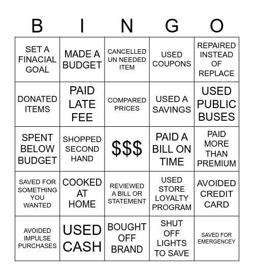 FINANCIAL WELLNESS BINGO Card