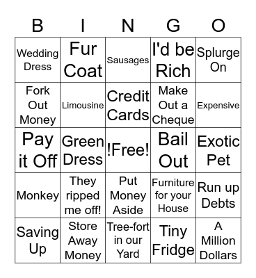 Money Phrasal Verbs Bingo Card