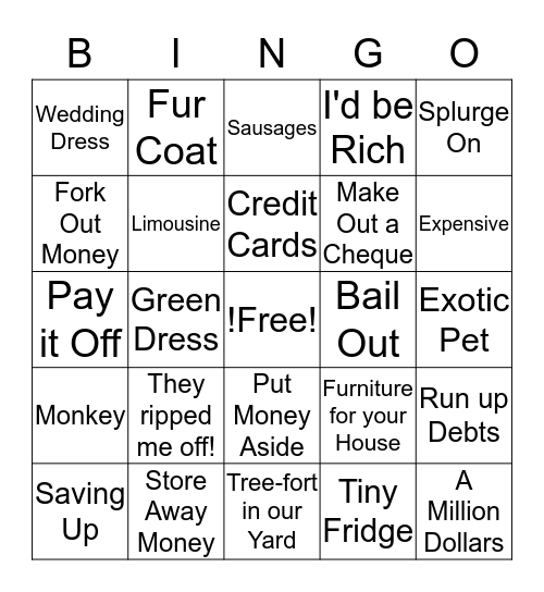 Money Phrasal Verbs Bingo Card