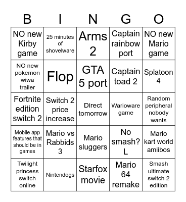 Nintendo Bingo Card