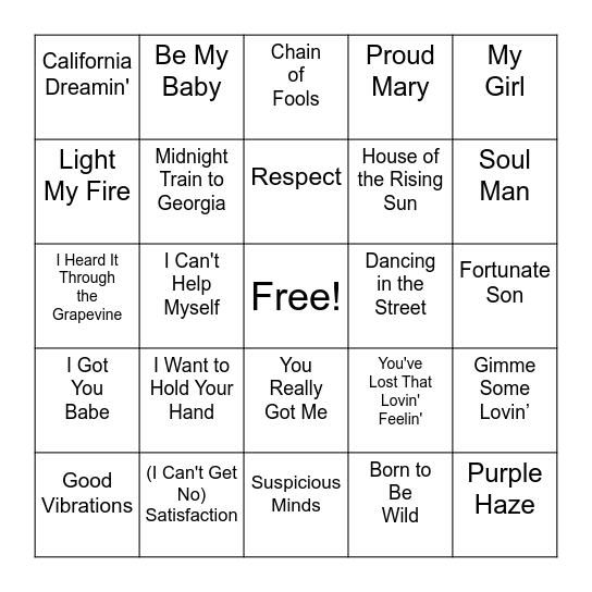 60s Bingo Card