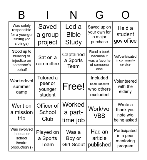 Untitled Bingo Card