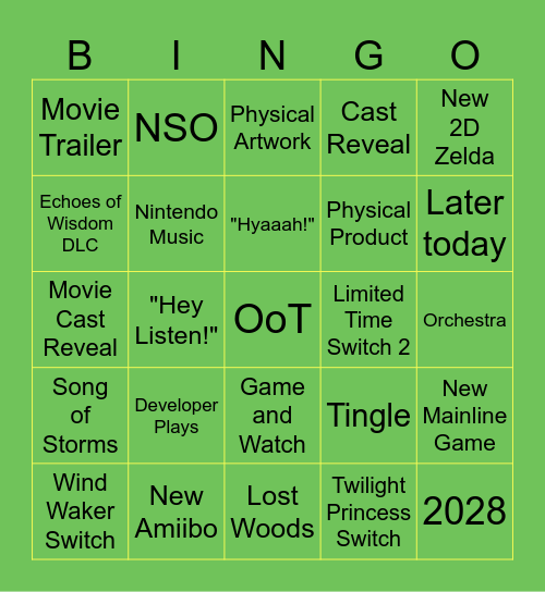 Zelda 40th Anniversary Direct Bingo Card