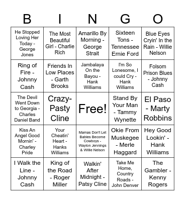 Old Country Bingo Card