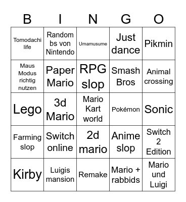 Nintendo Direct Bingo Card