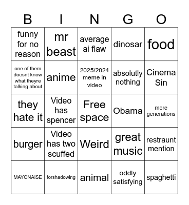 Dan Dingle Bingo Card
