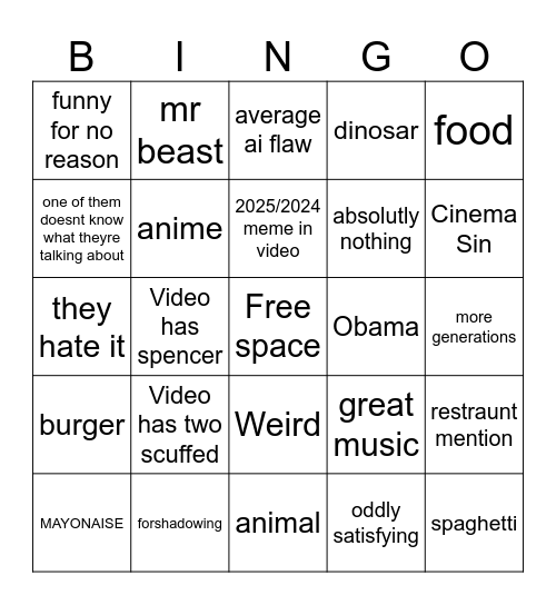 Dan Dingle Bingo Card