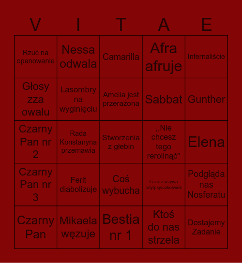 Zielone Wampiry Bingo Card