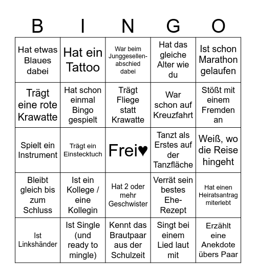 Hochzeitsbingo Irina & Clemens Bingo Card