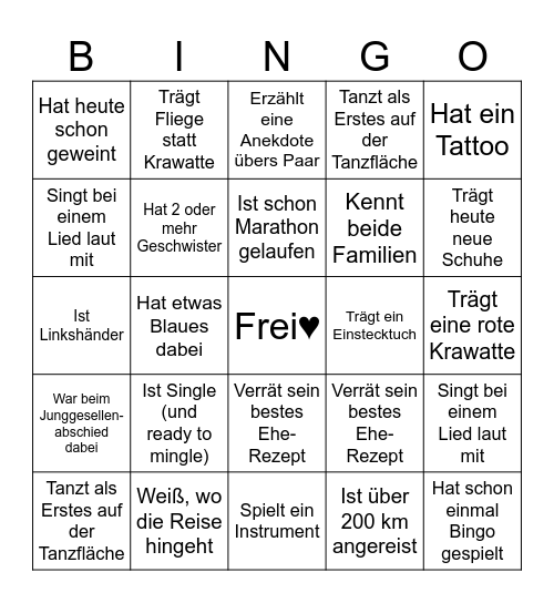 Hochzeitsbingo Irina & Clemens Bingo Card