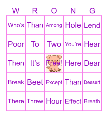 Misused Words Bingo Card