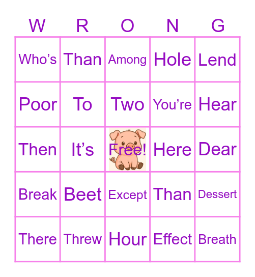 Misused Words Bingo Card