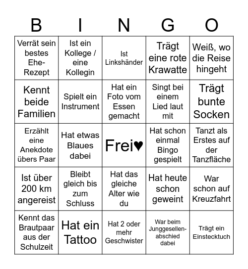Hochzeitsbingo Irina & Clemens Bingo Card