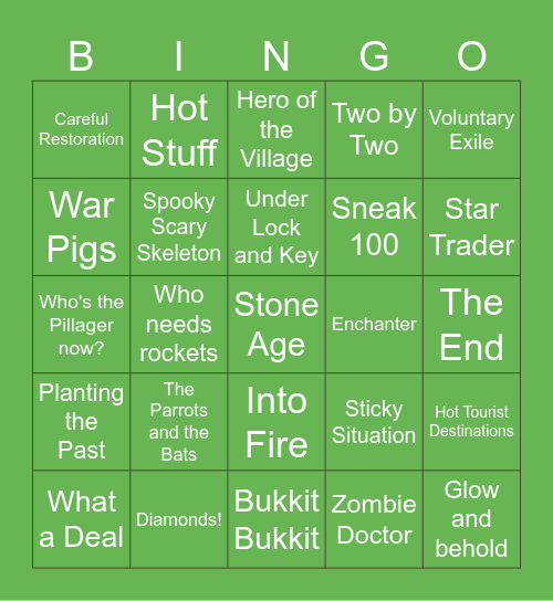 Hardcore Advancement Hunt Bingo Card