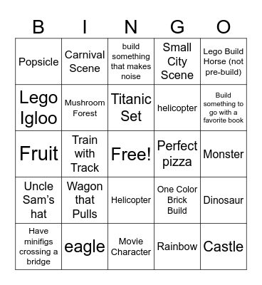 Pass the Bricks "Let's Build it" Bingo Card
