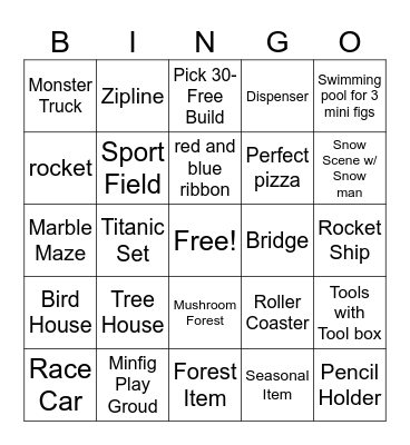Pass the Bricks "Let's Build it" Bingo Card