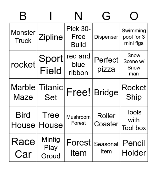 Pass the Bricks "Let's Build it" Bingo Card