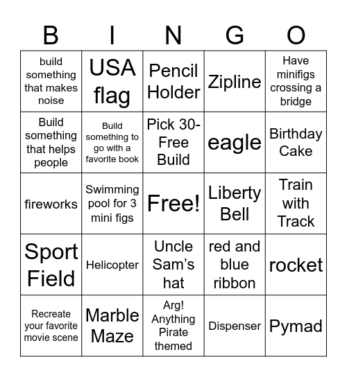 Pass the Bricks "Let's Build it" Bingo Card