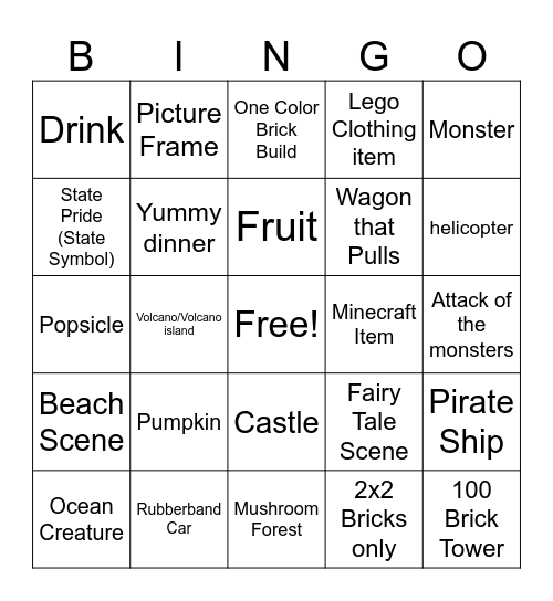 Pass the Bricks "Let's Build it" Bingo Card