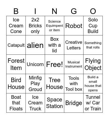Pass the Bricks "Let's Build it" Bingo Card