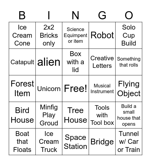 Pass the Bricks "Let's Build it" Bingo Card
