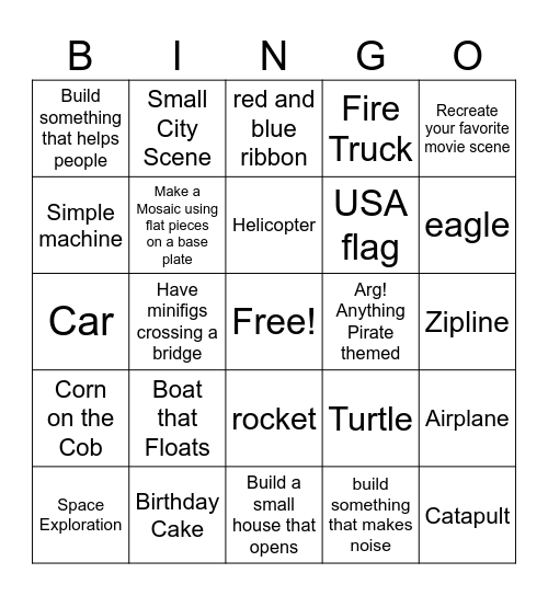 Pass the Bricks "Let's Build it" Bingo Card