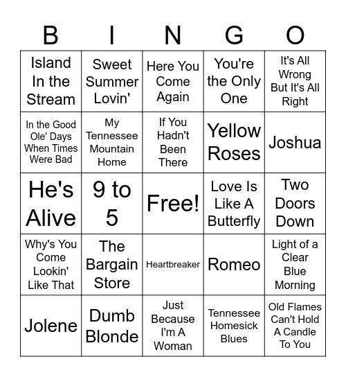 DOLLY PARTON Bingo Card