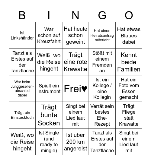 Hochzeitsbingo Irina & Clemens Bingo Card