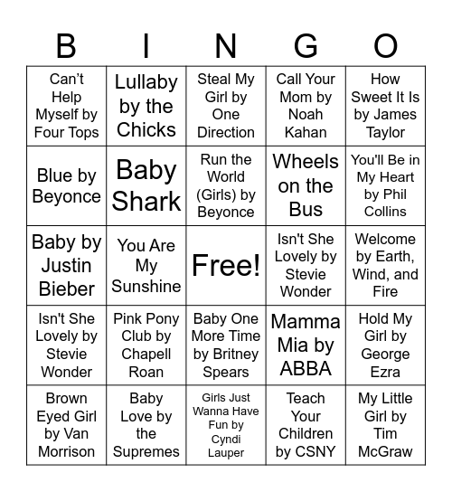 Music Bingo Card