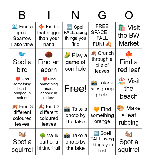 Bayview Wildwood Fall Bingo Card
