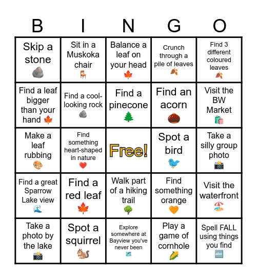 Bayview Wildwood Resort Fall Bingo Card