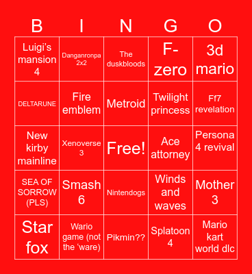 Nintendo direct 9/9/26 Bingo Card