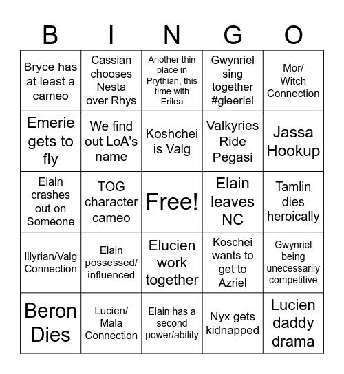 ACOTAR Bingo Card