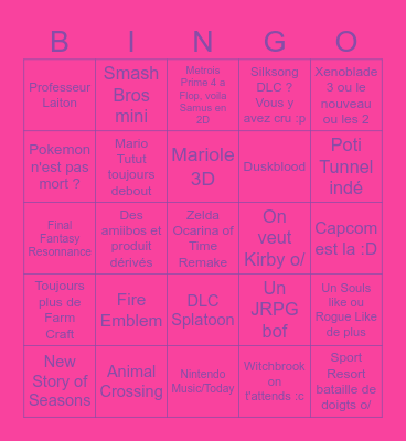 Nintendo Direct Bingouille Bingo Card