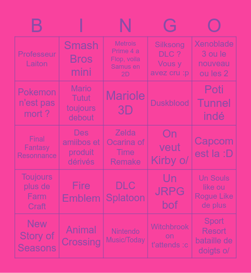 Nintendo Direct Bingouille Bingo Card