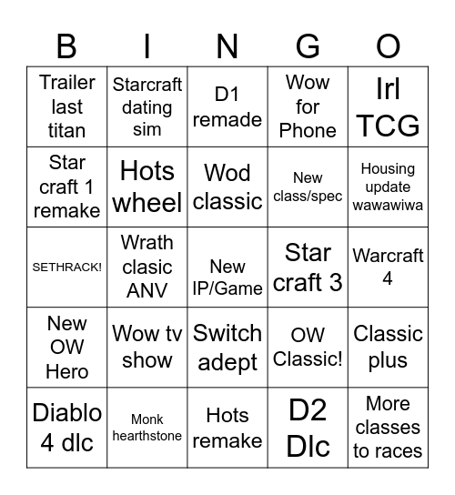 Blizzcon 2026 Bingo Card
