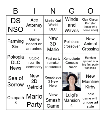 Scuffed Nintendo Direct Bingo Card
