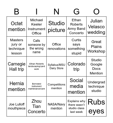 SaxJLStudioClass Bingo Card