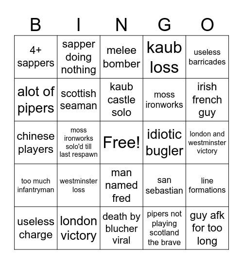 guts and blackpowder bingo! Bingo Card