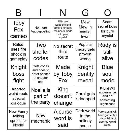 Deltarune chapter 6 bingo Card