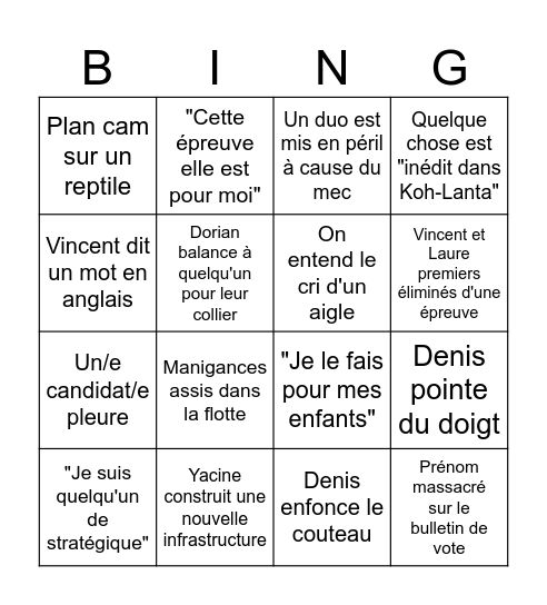 Koh-Lanta 2026 Bingo Card