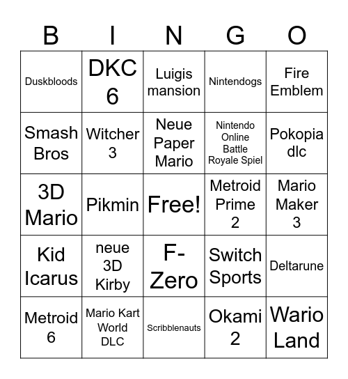 Nintendo Direct 9.9. Bingo Card