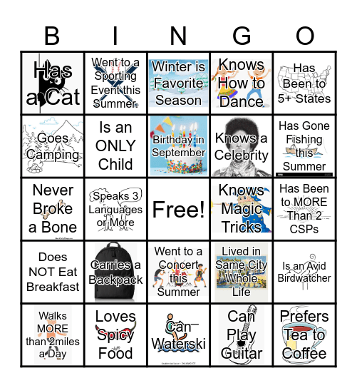 Get to know you Bingo! Bingo Card