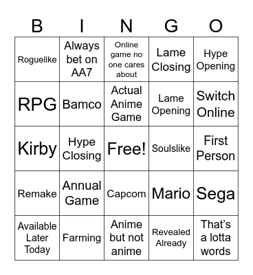 ᗜˬᗜ Direct Bingo Card