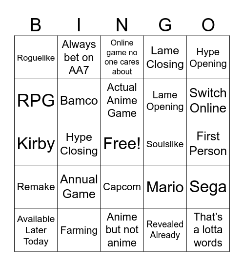 ᗜˬᗜ Direct Bingo Card