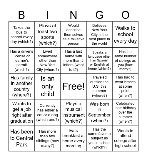 Untitled Bingo Card
