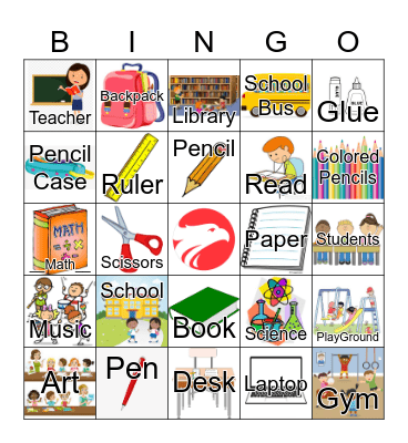 School Words Bingo Card